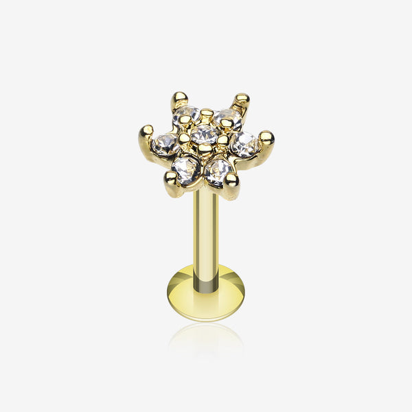 Golden Spring Flower Sparkle Multi Gem Top Steel Labret-Clear Gem