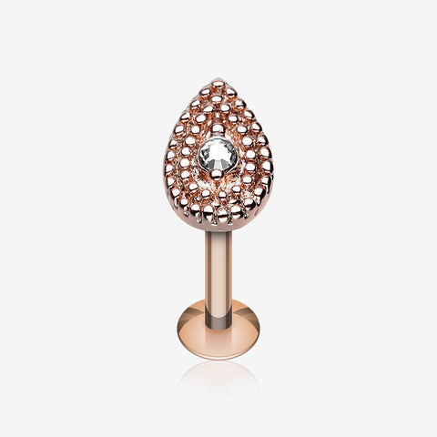 Rose Gold Aria Sparkle Teardrop Steel Labret-Clear Gem