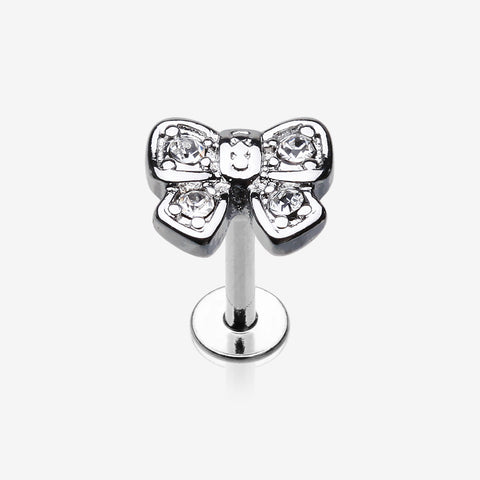 Dainty Bow-Tie Top Steel Labret-Clear Gem