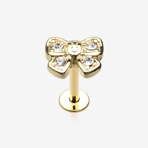 Golden Dainty Bow-Tie Top Steel Labret-Clear Gem