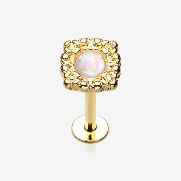 Golden Ornate Opal Lace Top Steel Labret-White