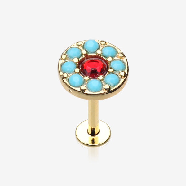 Golden Ruby Sparkle Turquoise Top Steel Labret-Red/Turquoise