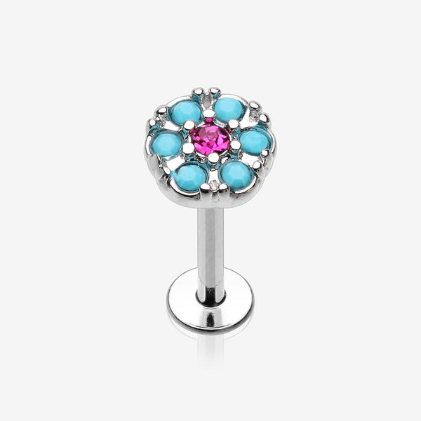 Turquoise Boho Circle Sparkle Top Steel Labret-Turquoise/Fuchsia