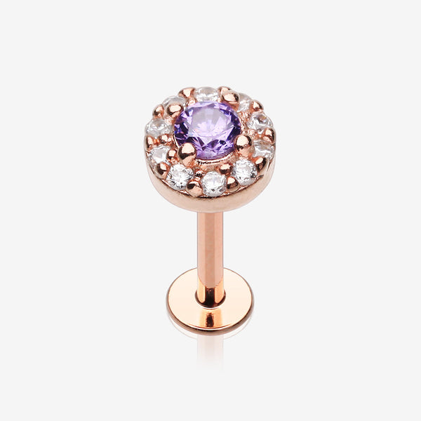 Rose Gold Brilliant Sparkle Multi-Gem Steel Labret-Tanzanite/Clear