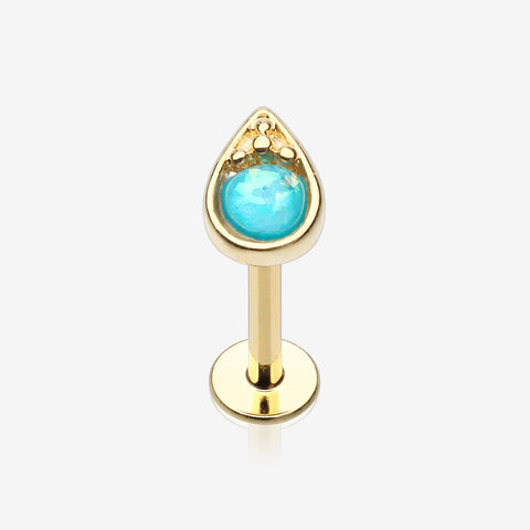 Golden Opalescent Teardrop Top Steel Labret-Teal