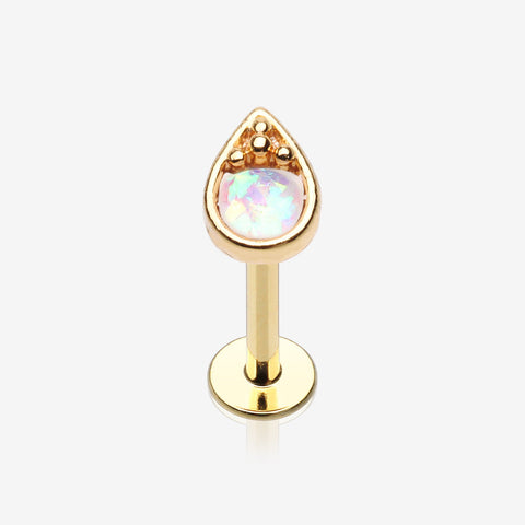 Golden Opalescent Teardrop Top Steel Labret-White