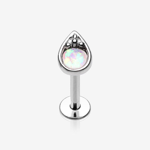 Classic Opalescent Teardrop Top Steel Labret-White