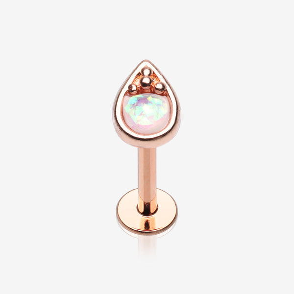 Rose Gold Opalescent Teardrop Top Steel Labret-White