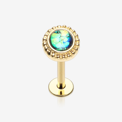 Golden Opal Sparkle Ornate Top Steel Labret-Black