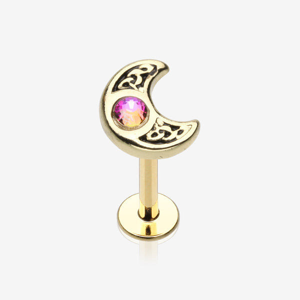 Golden Filigree Sparkle Crescent Moon Steel Labret