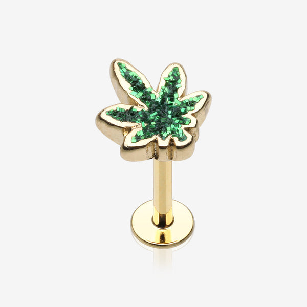 Golden Glitter Sparkle Cannabis Steel Labret-Green