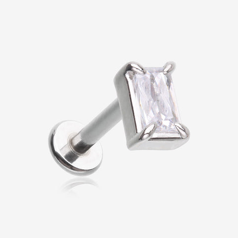 Brilliant Sparkle Baguette Prong Gem Top Flat Back Stud Labret-Clear Gem