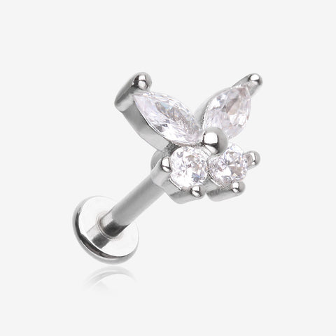 Brilliant Sparkle Butterfly Prong Gem Top Flat Back Stud Labret-Clear Gem