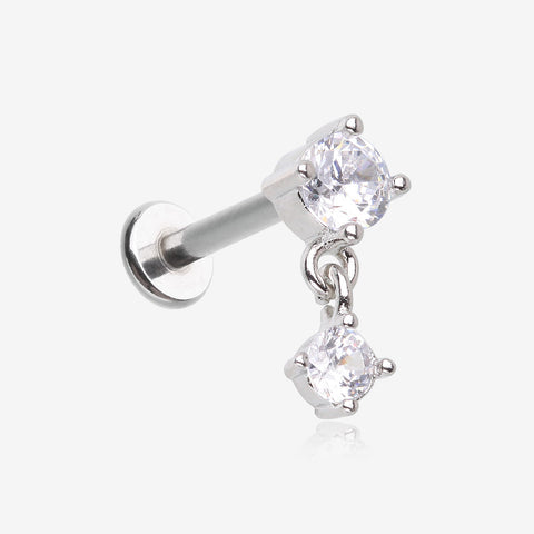 Brilliant Sparkle Dainty Dangle Prong Gem Top Flat Back Stud Labret-Clear Gem