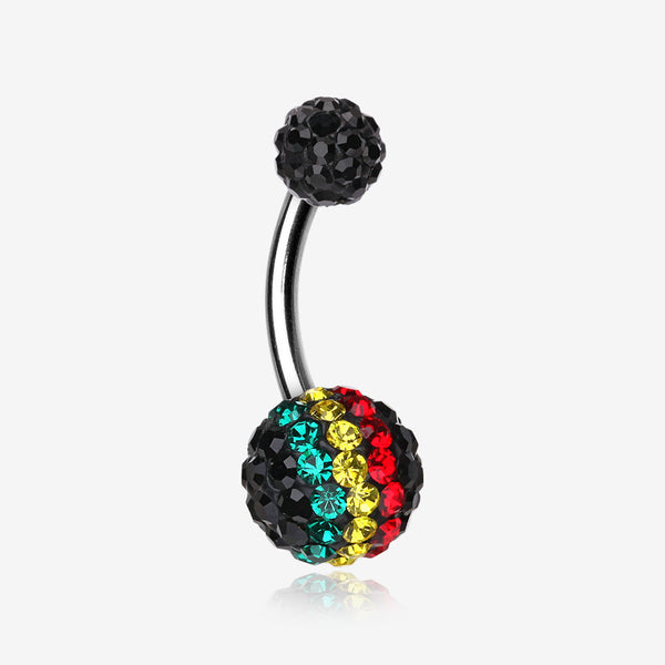 Brilliant Rasta Jamaican Multi-Gem Sparkle Belly Ring-Rainbow/Multi-Color