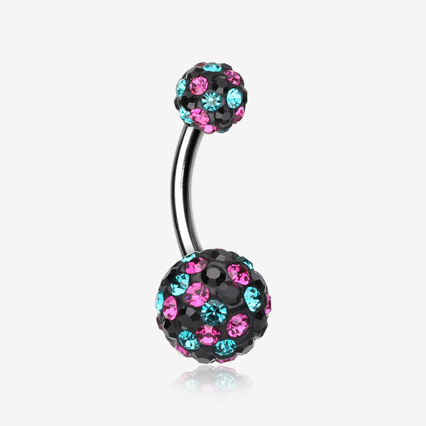 Retro Motley Multi-Gem Sparkle Belly Button Ring-Teal/Fuchsia/Black