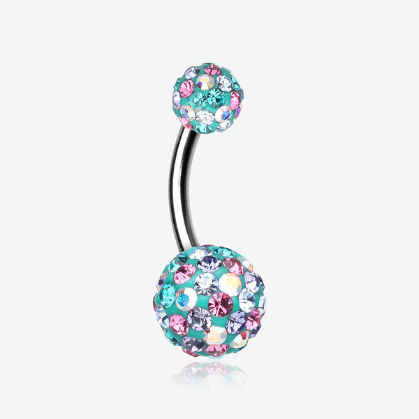 Retro Motley Multi-Gem Sparkle Belly Button Ring-Teal/Pink/Aurora Borealis