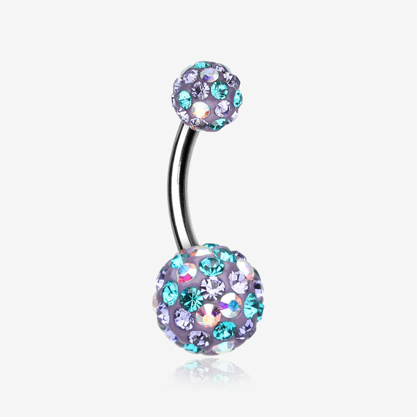 Retro Motley Multi-Gem Sparkle Belly Button Ring-Teal/Tanzanite/Aurora Borealis