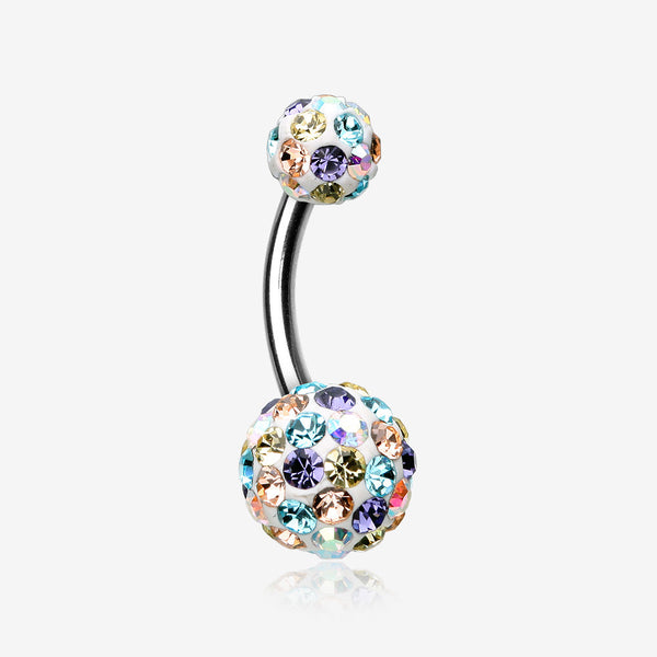 Brilliant Multi-Gem Sprinkle Sparkle Belly Ring-Aurora Borealis/Light Pink/Aqua