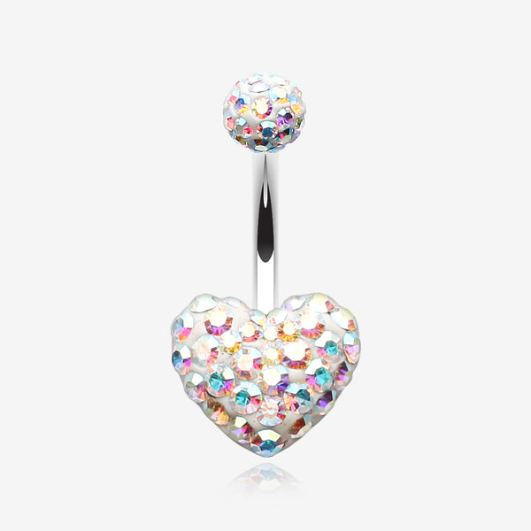 Multi-Gem Sparkle Heart Multi-Gem Belly Button Ring-Aurora Borealis