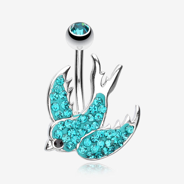 Multi-Gem Sparkle Swallow Multi-Gem Belly Button Ring-Teal