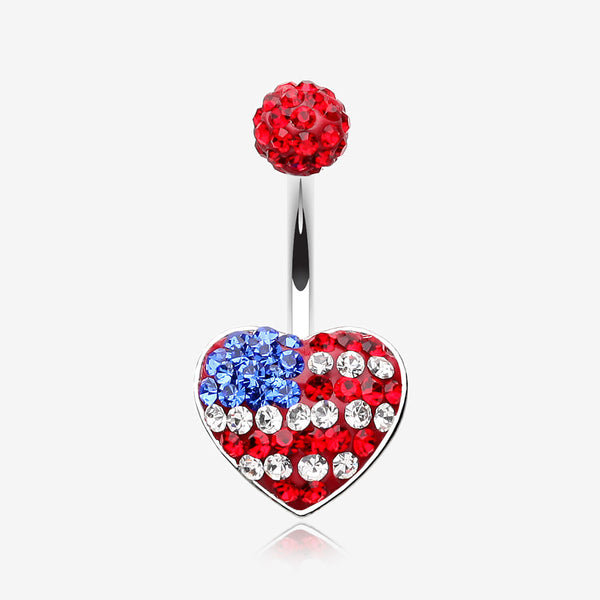 American Flag Multi-Gem Sparkle Belly Button Ring -Red