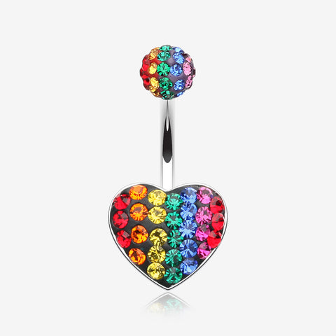 Rainbow Heart Multi-Gem Sparkle Belly Button Ring-Rainbow/Multi-Color