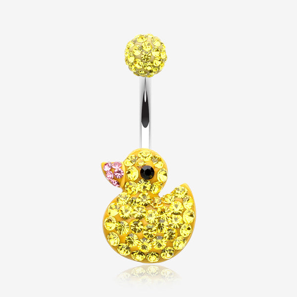 Cute Rubber Duck Multi-Gem Sparkle Belly Button Ring-Yellow