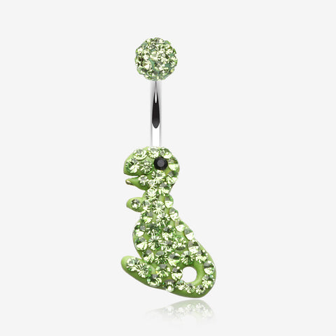 Charming Dinosaur Multi-Gem Sparkle Dangle Belly Button Ring-Green