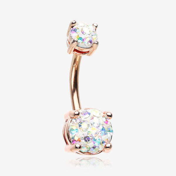 Rose Gold Multi-Gem Sprinkle Sparkle Prong Set Belly Button Ring-Aurora Borealis