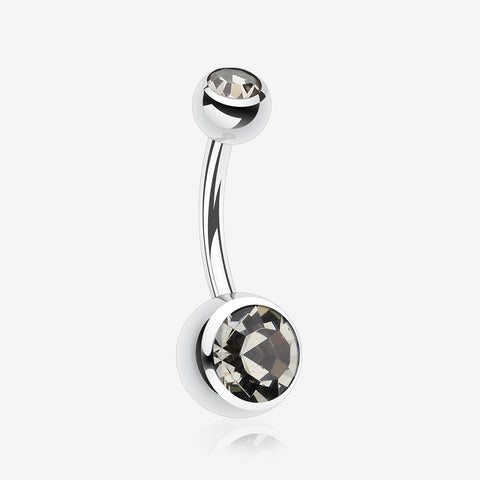 Double Gem Ball Steel Belly Button Ring-Black Diamond