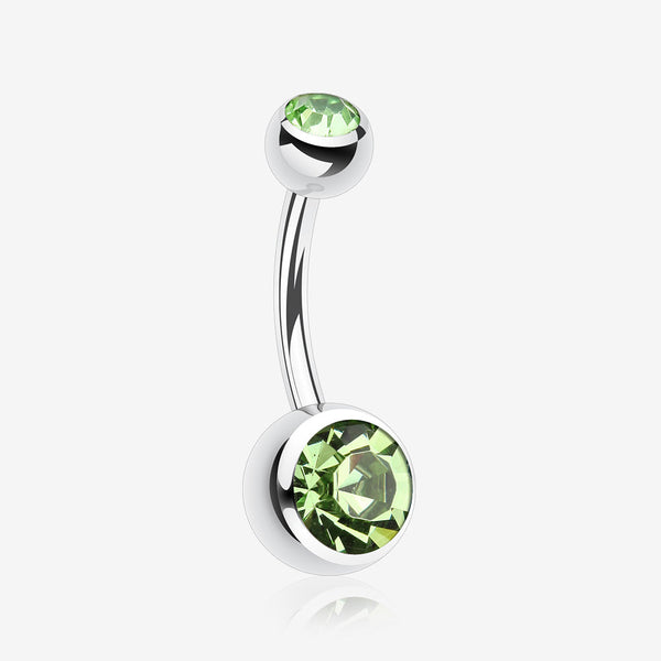 Double Gem Ball Steel Belly Button Ring-Light Green