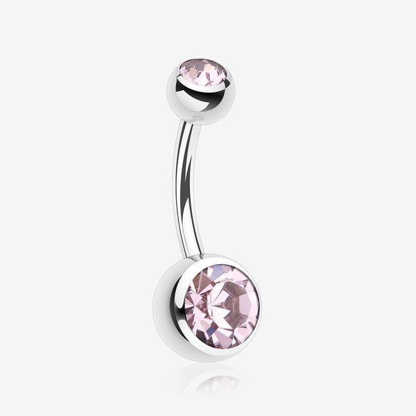 Double Gem Ball Steel Belly Button Ring-Light Purple