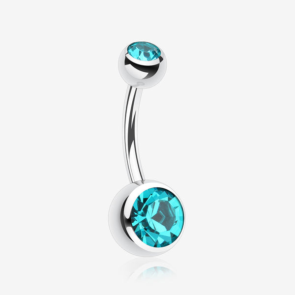 Double Gem Ball Steel Belly Button Ring-Teal