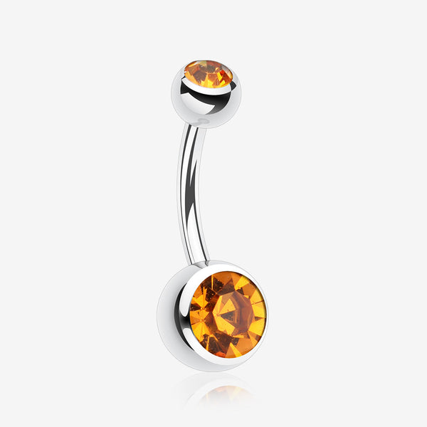 Double Gem Ball Steel Belly Button Ring-Topaz