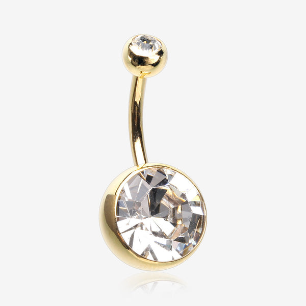 Golden Grand Sparkle Gem Ball Basic Belly Button Ring-Clear Gem