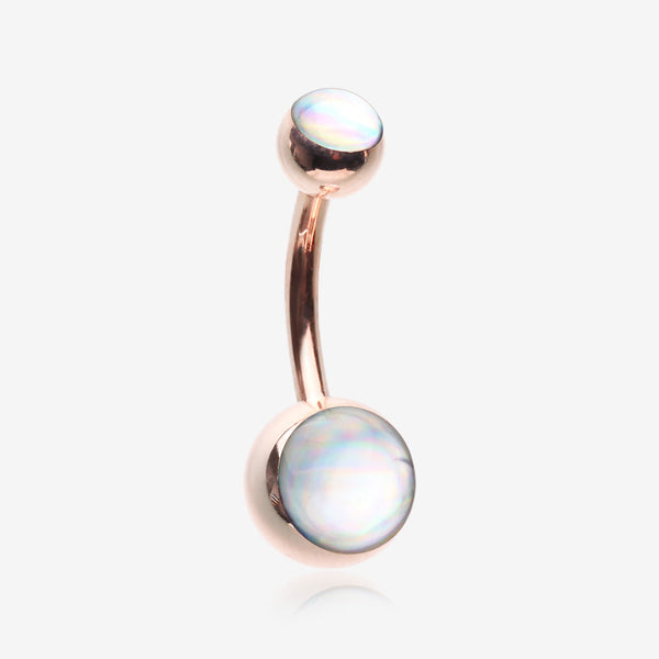 Rose Gold Hologram Sparkle Steel Belly Button Ring-Clear Gem