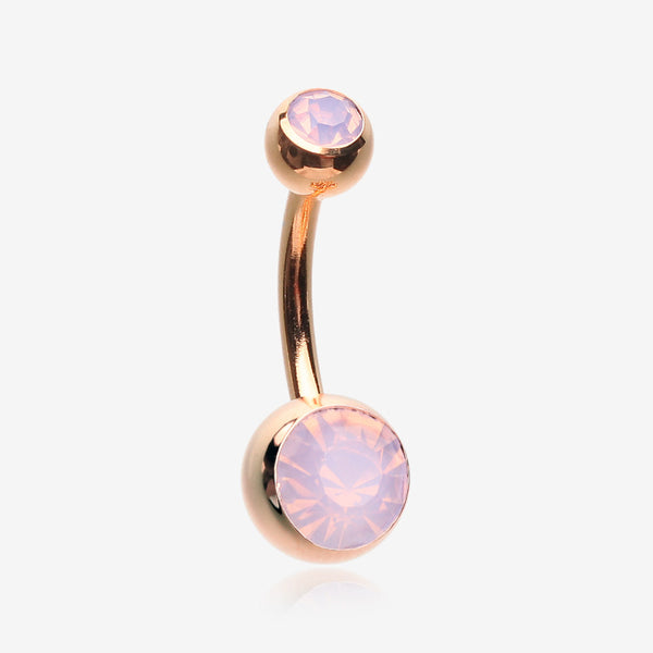 Rose Gold Opalite Double Gem Ball Steel Belly Button Ring-Rose Water