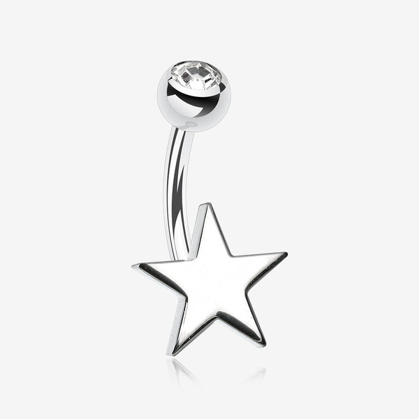 Nova Star Steel Belly Button Ring-Clear Gem/White