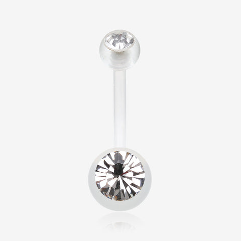 Bio Flexible Shaft Gem Ball Acrylic Belly Button Ring-Clear Gem