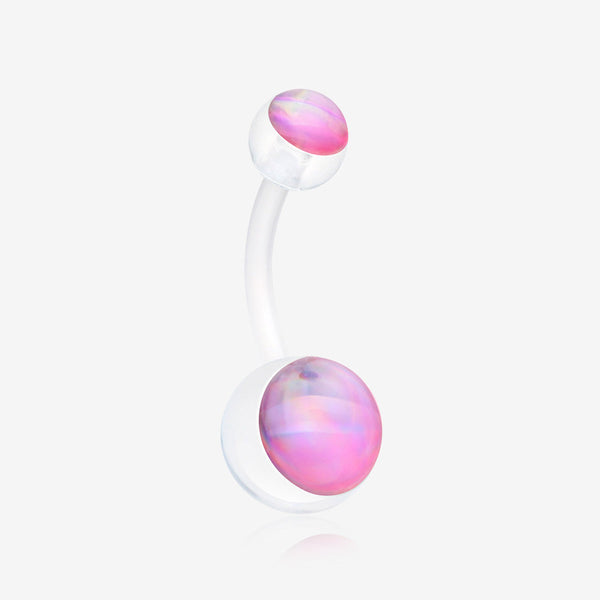 Holographic Acrylic Ball Bio Flexible Shaft Belly Button Ring-Pink