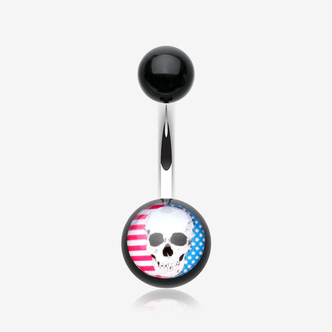 Skull Americana Acrylic Logo Belly Button Ring-Black