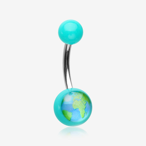 Planet Earth Acrylic Logo Belly Button Ring-Teal