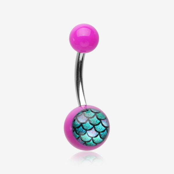 Vibrant Mermaid Scales Acrylic Logo Belly Button Ring-Purple