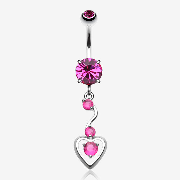 Dainty Dangled Heart Belly Button Ring-Fuchsia