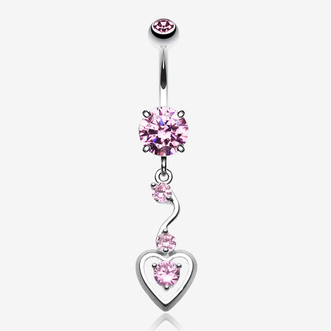 Dainty Dangled Heart Belly Button Ring-Pink