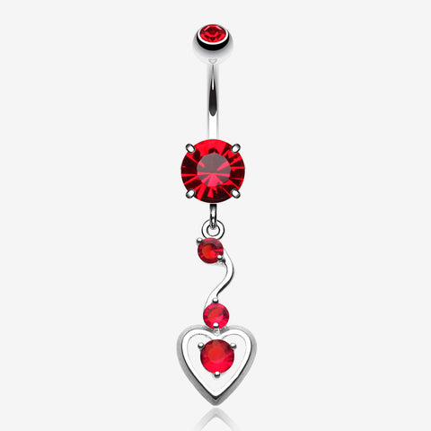 Dainty Dangled Heart Belly Button Ring-Red