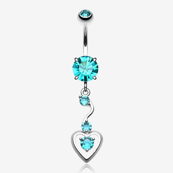 Dainty Dangled Heart Belly Button Ring-Teal