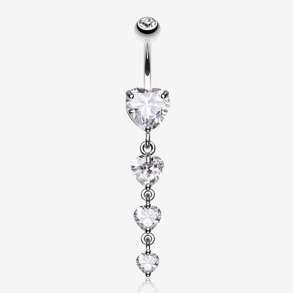 Brilliant Heart Cascade Belly Ring-Clear Gem