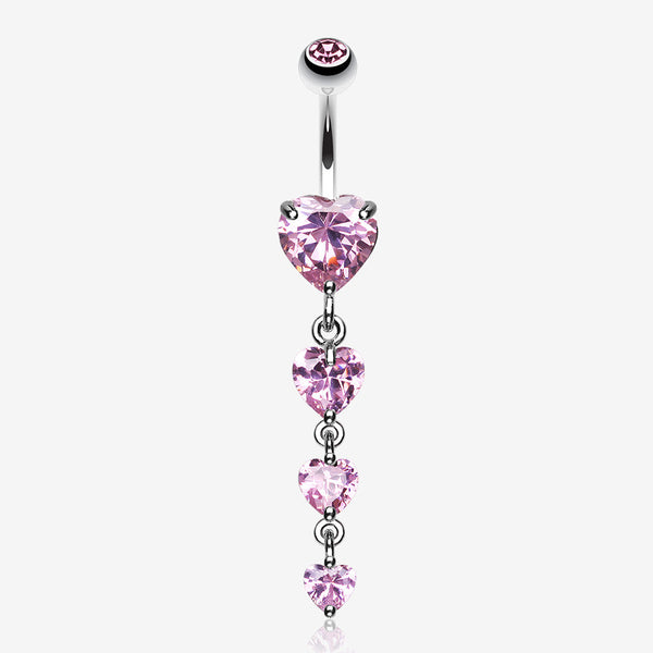 Brilliant Heart Cascade Belly Ring-Pink